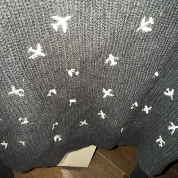 Maeve/Anthropologie Black Sweater with White airplane Accents - Picture 2 of 8
